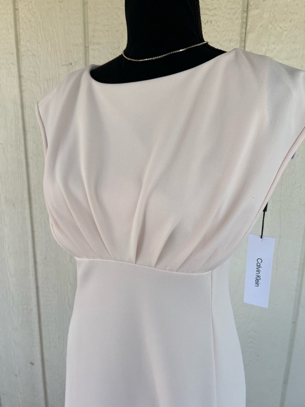 Calvin Klein NWT Soft Blush Midi Dress Size 4 Pleated Waist Elegant Work Wedding - Picture 4 of 9